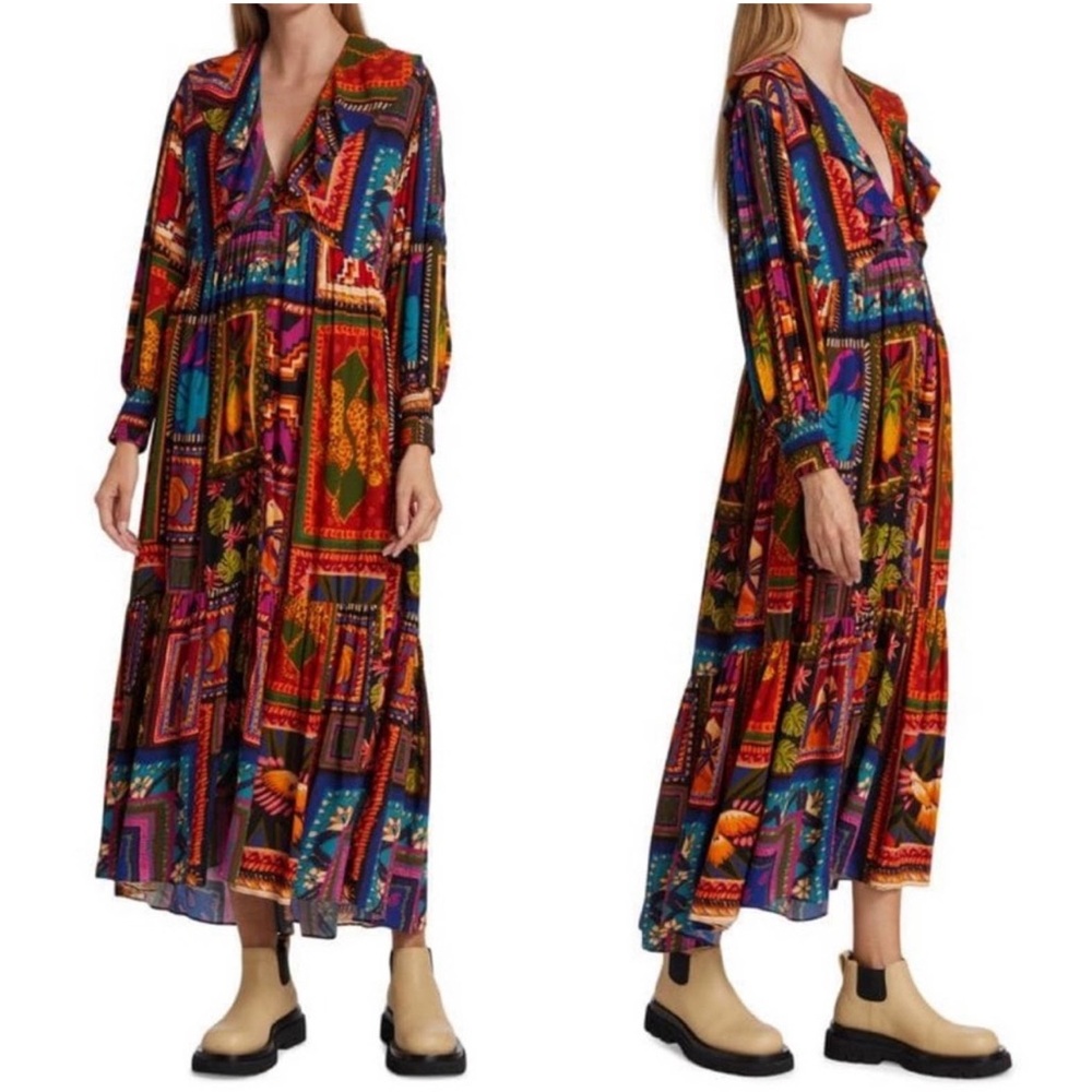 New FARM RIO Patchwork Tapestry Maxi Dress Size XS